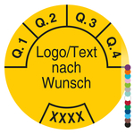 Jahrespr&uuml;fplakette mit Logo, Wunschtext und Wunschfarbe, Jahreszahl vierstellig