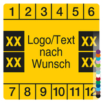 Mehrjahrespr&uuml;fplakette mit Logo, Wunschtext und Wunschfarbe quadratisch f&uuml;r 4 Jahre