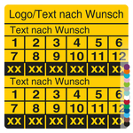 Mehrjahrespr&uuml;fplakette mit Logo, Wunschtext und Wunschfarbe f&uuml;r 6 Jahre quadratisch
