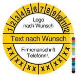 Mehrjahrespr&uuml;fplakette mit Logo, Wunschtext, Firmendaten und Wunschfarbe rund f&uuml;r 6 Jahre