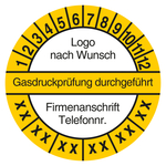 Mehrjahrespr&uuml;fplakette Gasdruckpr&uuml;fung durchgef&uuml;hrt mit Logo und Firmendaten