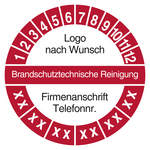 Mehrjahrespr&uuml;fplakette Brandschutztechnische Reinigung mit Logo und Firmendaten