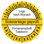 Mehrjahrespr&uuml;fplakette Solaranlage gepr&uuml;ft mit Logo und Firmendaten