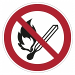 Verbotszeichen Feuer, offenes Licht und Rauchen verboten BGV A8 P02 Folie Ø 100 mm Einzeletikett