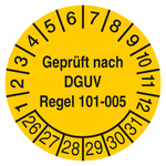 Pr&uuml;fplakette Gepr&uuml;ft nach DGUV Regel 101-005 Gelb
