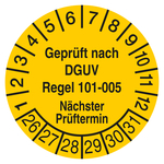 Pr&uuml;fplakette Gepr&uuml;ft nach DGUV Regel 101-005 N&auml;chster Pr&uuml;ftermin Gelb