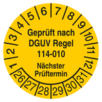 Pr&uuml;fplakette Gepr&uuml;ft nach DGUV Regel 114-010 N&auml;chster Pr&uuml;ftermin Gelb