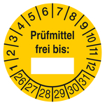 Pr&uuml;fplakette Pr&uuml;fmittel frei bis Gelb