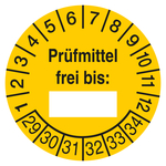 Pr&uuml;fplakette Pr&uuml;fmittel frei bis 2029 Gelb Folie stark haftend &Oslash; 40 mm 10 St&uuml;ck/Bogen