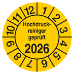 Pr&uuml;fplakette Hochdruckreiniger gepr&uuml;ft mit Jahreszahl Gelb