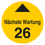 Pr&uuml;fplakette N&auml;chste Wartung mit Pfeil und Jahreszahl (zweistellig) Gelb