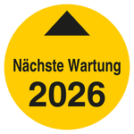 Pr&uuml;fplakette N&auml;chste Wartung mit Pfeil und Jahreszahl (vierstellig) Gelb