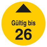 Pr&uuml;fplakette G&uuml;ltig bis mit Pfeil und Jahreszahl (zweistellig) Gelb