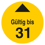 Pr&uuml;fplakette G&uuml;ltig bis mit Pfeil und Jahr 31 Gelb Chromopapier tiefk&uuml;hlgeeignet &Oslash; 60 mm 500 St&uuml;ck/Rolle