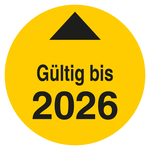 Pr&uuml;fplakette G&uuml;ltig bis mit Pfeil und Jahreszahl (vierstellig) Gelb