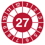 Pr&uuml;fplakette mit Jahreszahl 27 Rot Chromopapier tiefk&uuml;hlgeeignet &Oslash; 20 mm 500 St&uuml;ck/Rolle