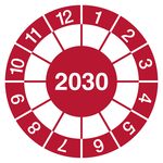 Pr&uuml;fplakette mit Jahreszahl 2030 Rot Chromopapier tiefk&uuml;hlgeeignet &Oslash; 40 mm 100 St&uuml;ck/Rolle
