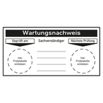 Grundplakette Wartungsnachweis Gepr&uuml;ft am Sachverst&auml;ndiger N&auml;chste Pr&uuml;fung