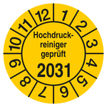 Pr&uuml;fplakette Hochdruckreiniger gepr&uuml;ft 2031 Gelb Chromopapier tiefk&uuml;hlgeeignet &Oslash; 35 mm 100 St&uuml;ck/Rolle