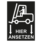 Verpackungskennzeichen Gabelstapler hier ansetzen Schwarz