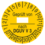 Pr&uuml;fplakette Gepr&uuml;ft von nach DGUV V 3 2027 Gelb Folie &Oslash; 35 mm 100 St&uuml;ck/Rolle