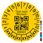 Mehrjahrespr&uuml;fplakette mit Wunschtext, QR Code und fortlaufender Nummerierung rund f&uuml;r 6 Jahre